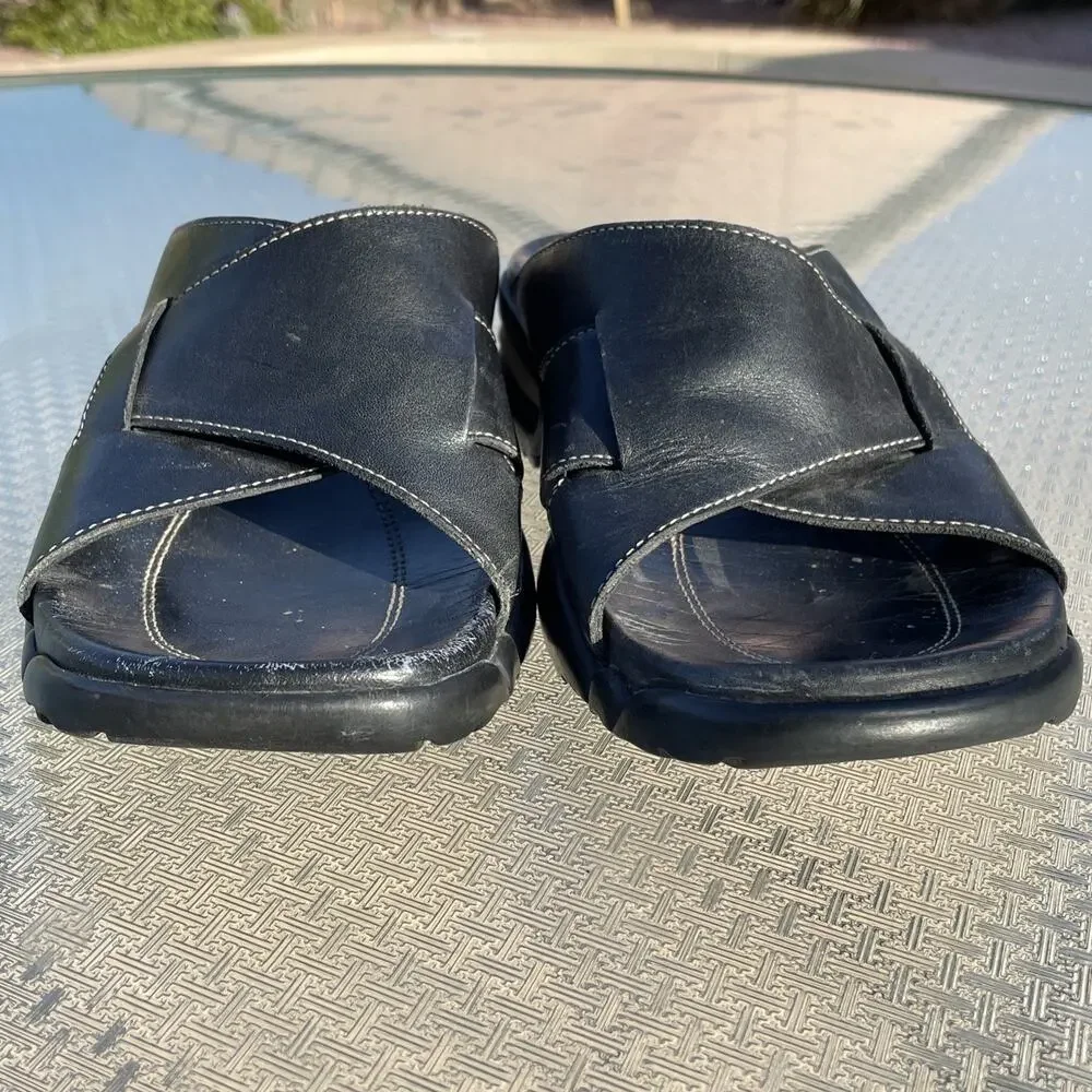 Women's 7 B Cole Haan Country Air Bria Black Leather Sandals Slide Wedge